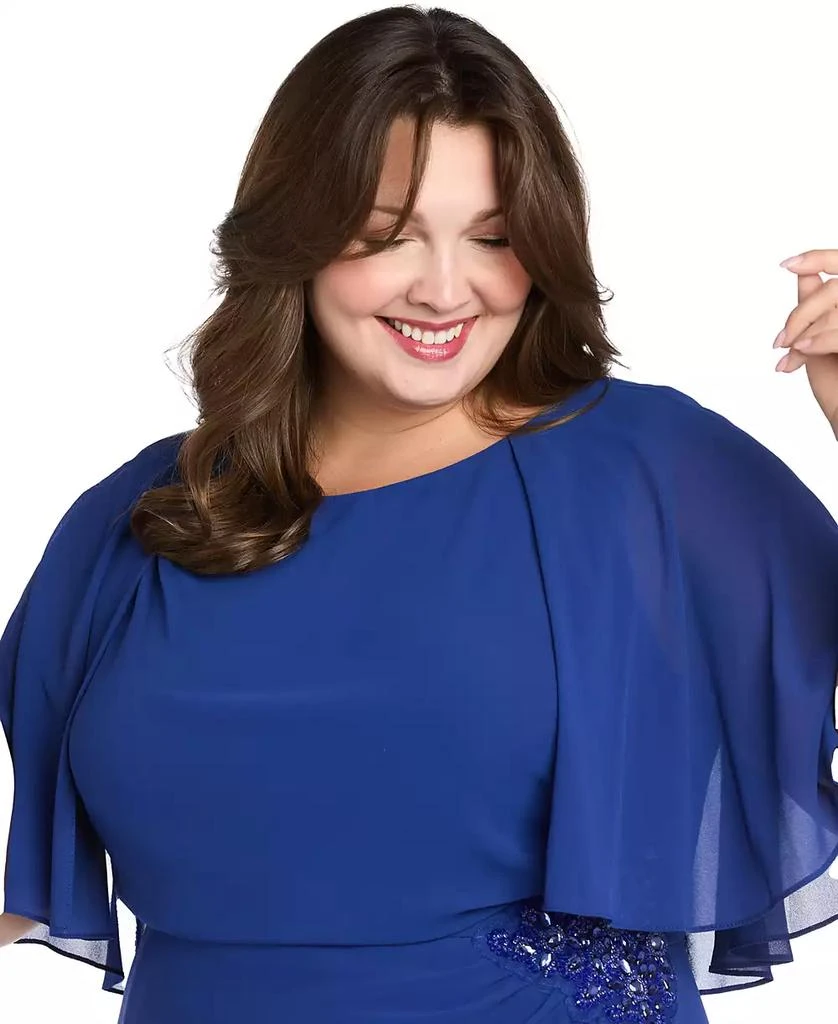 R & M Richards Plus Size Cape-Sleeve Embellished-Waist Gown 4