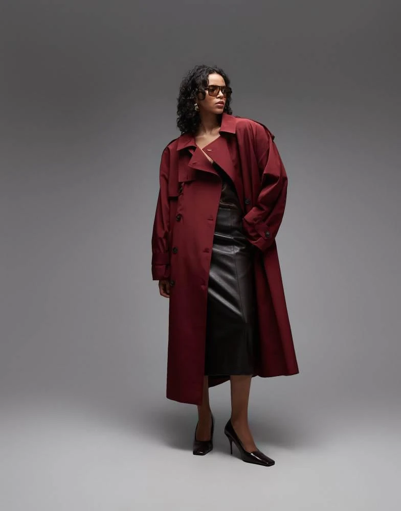 ASOS ASOS DESIGN oversized belted maxi trench coat in red