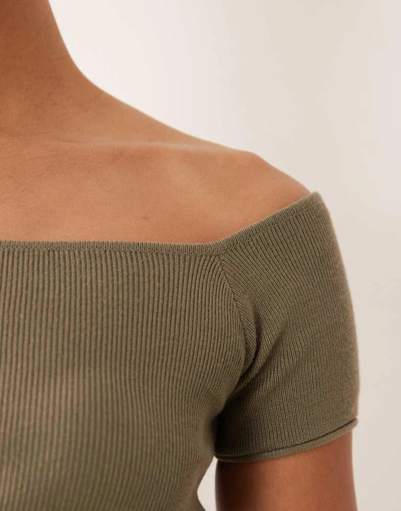 Mango Mango Teen off shoulder top in khaki 2