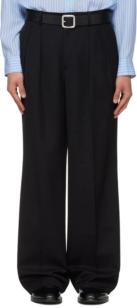 TONYWACK Black Wool Double-Pleated Wide Trousers