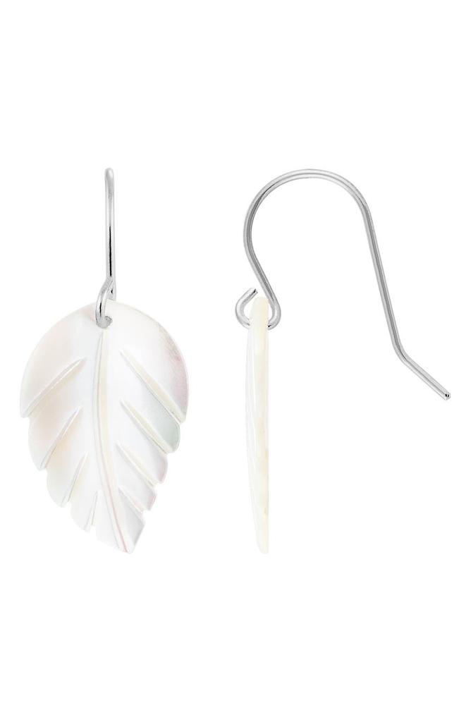 SPLENDID PEARLS Rhodium Plated Sterling Silver Freshwater Cultured Pearl Leaf Earrings