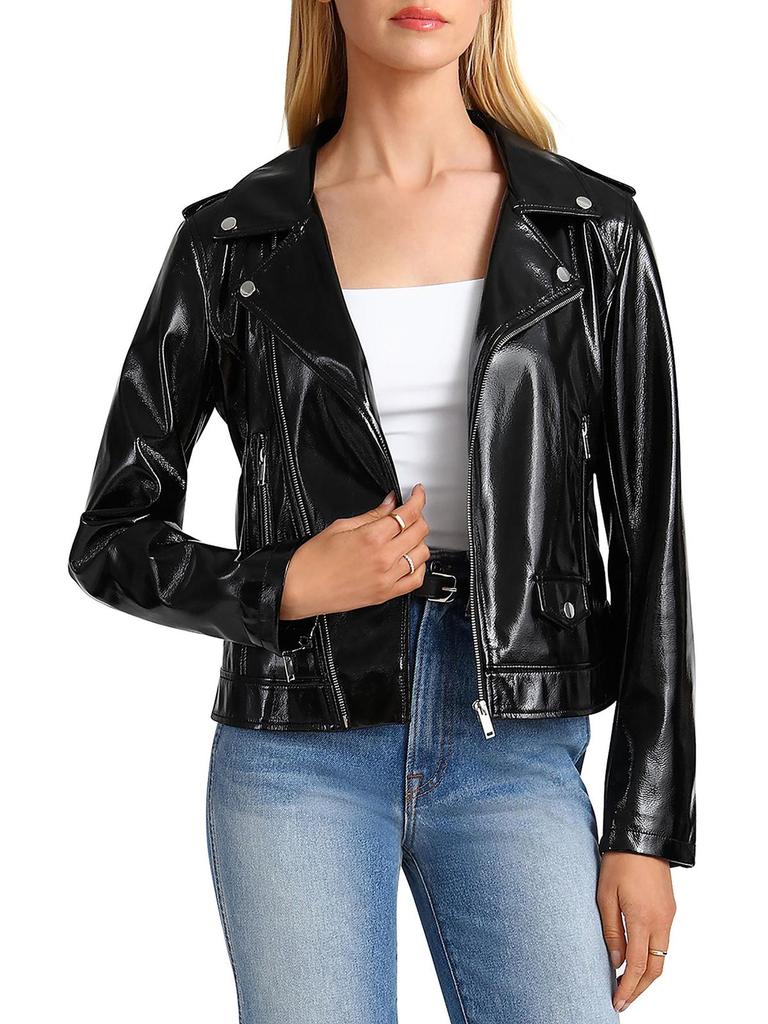 Bagatelle Womens Patent Faux Leather Motorcycle Jacket