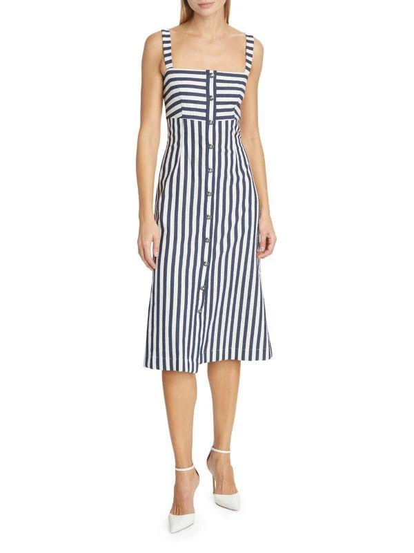 VERONICA BEARD Artie Striped Sleeveless Midi Shirtdress 1