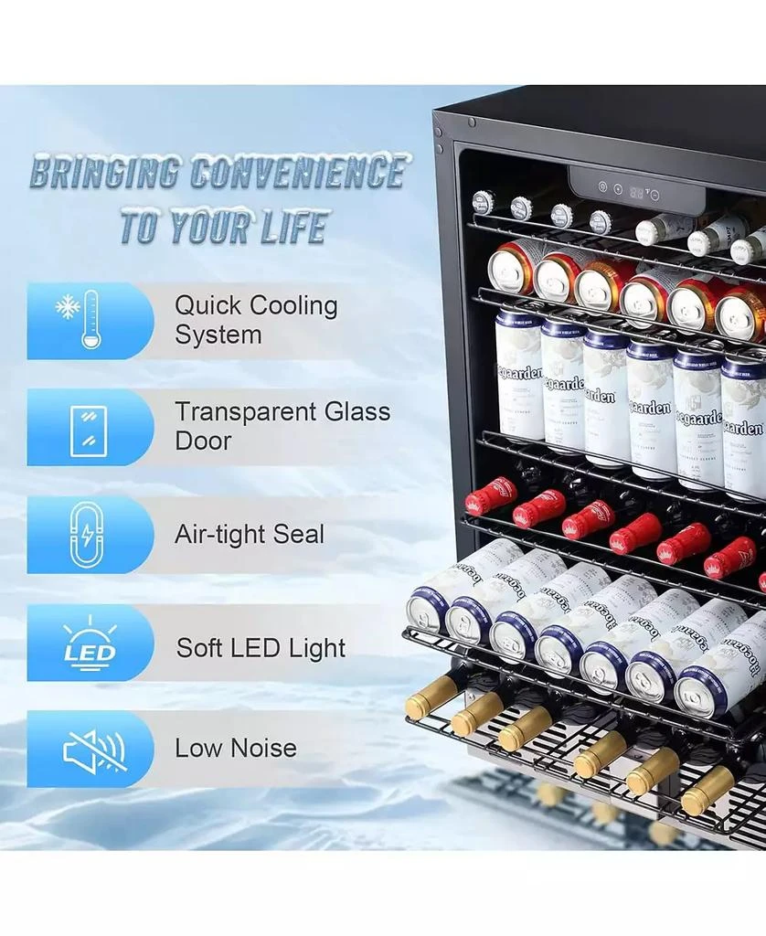 Cowsar 24" Wine Refrigerator, 5.1 Cu.Ft Beverage Cooler, Under Counter Stainless Steel Beverage Cooler with Glass Door 2