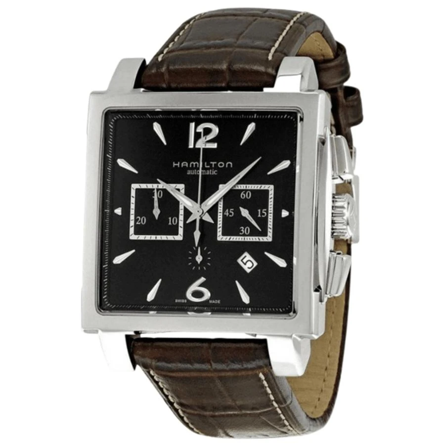 Hamilton Jazzmaster Auto Chrono Square Black Dial Leather Strap Men's Watch H32666535 1