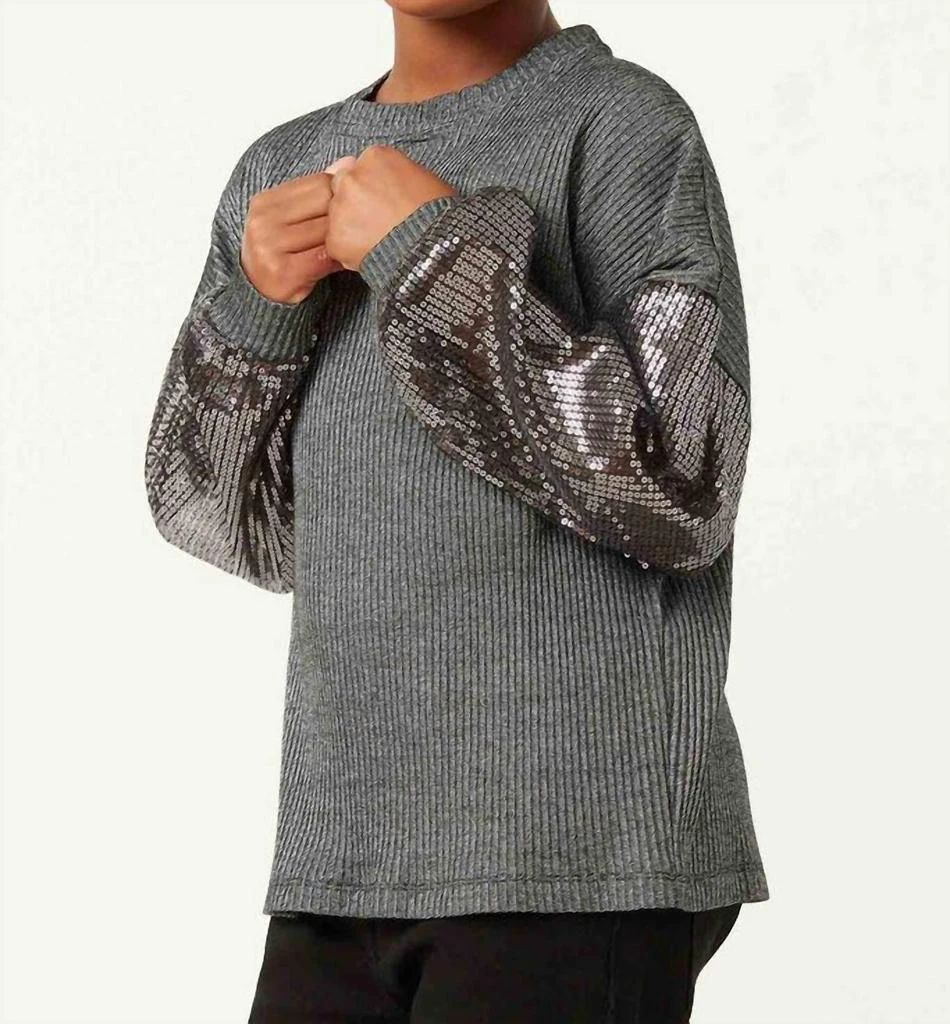 Hayden Girls Hayden Girls - Sequin Sleeve Metallic Rib Long Sleeve Top 2