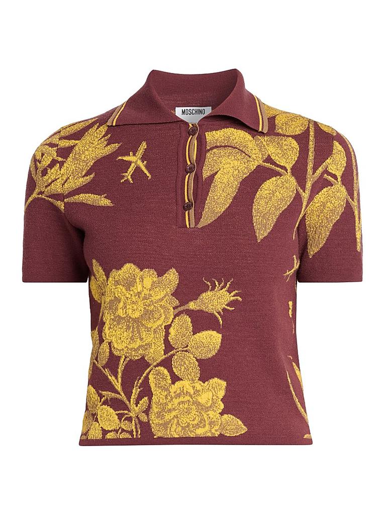 MOSCHINO フラワーニット ベージュ Moschino Floral Virgin Wool Polo Sweater - Sweaters - BeyondStyle