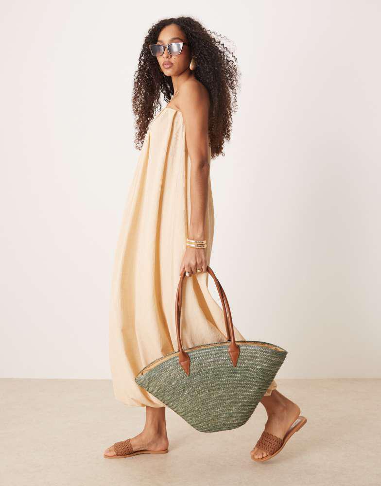 My Accessories My Accessories large straw tote bag with contrast strap in olive  green