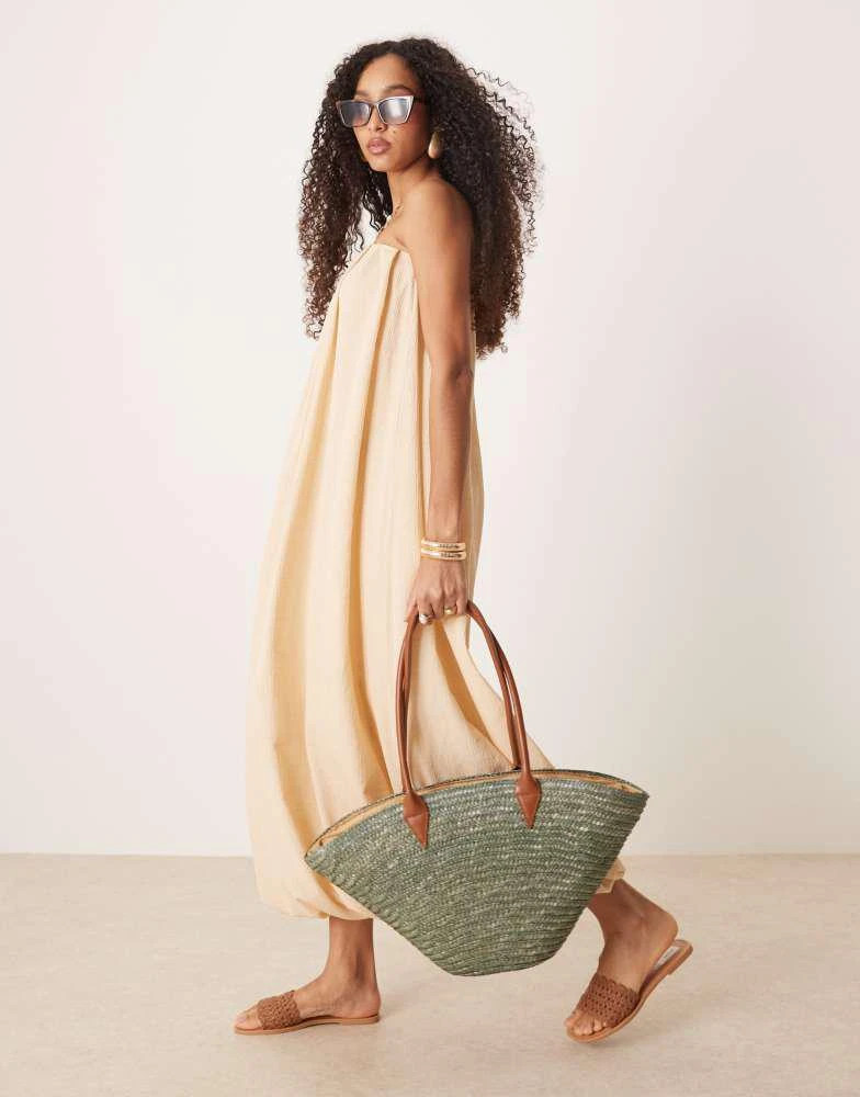 My Accessories My Accessories large straw tote bag with contrast strap in olive  green 2