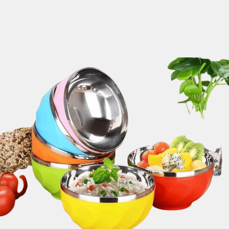 Vigor Multi Colored Double Walled Insulated Metal Bowls 6 BOWLS