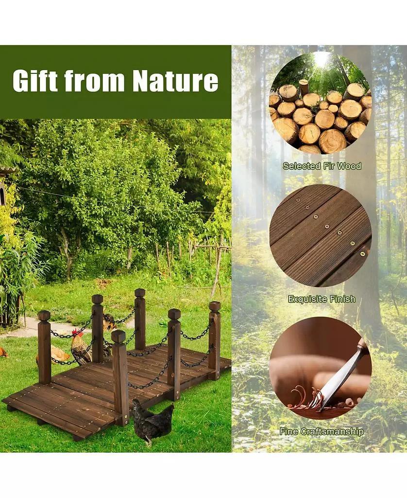 SKONYON 5 Feet Wooden Garden Bridge Arc Footbridge Stained Finish Walkway with Safety Rails 9