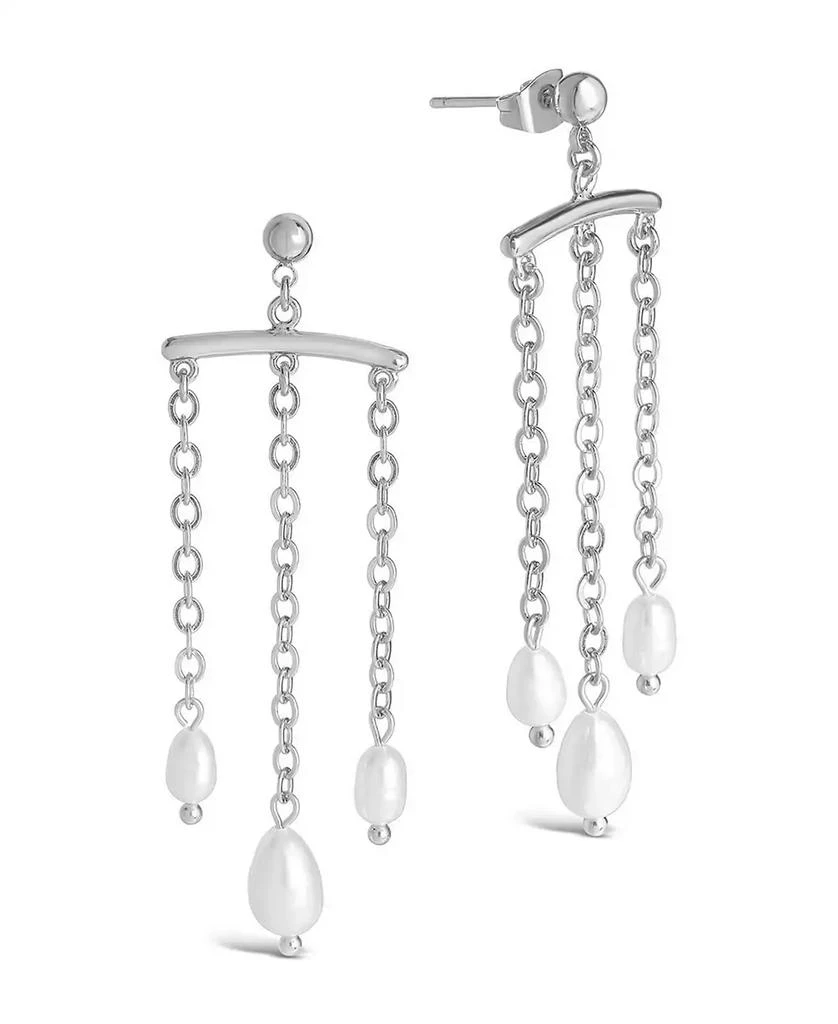 Sterling Forever Women's Chains and Pearls Chandelier Drop Earrings 2