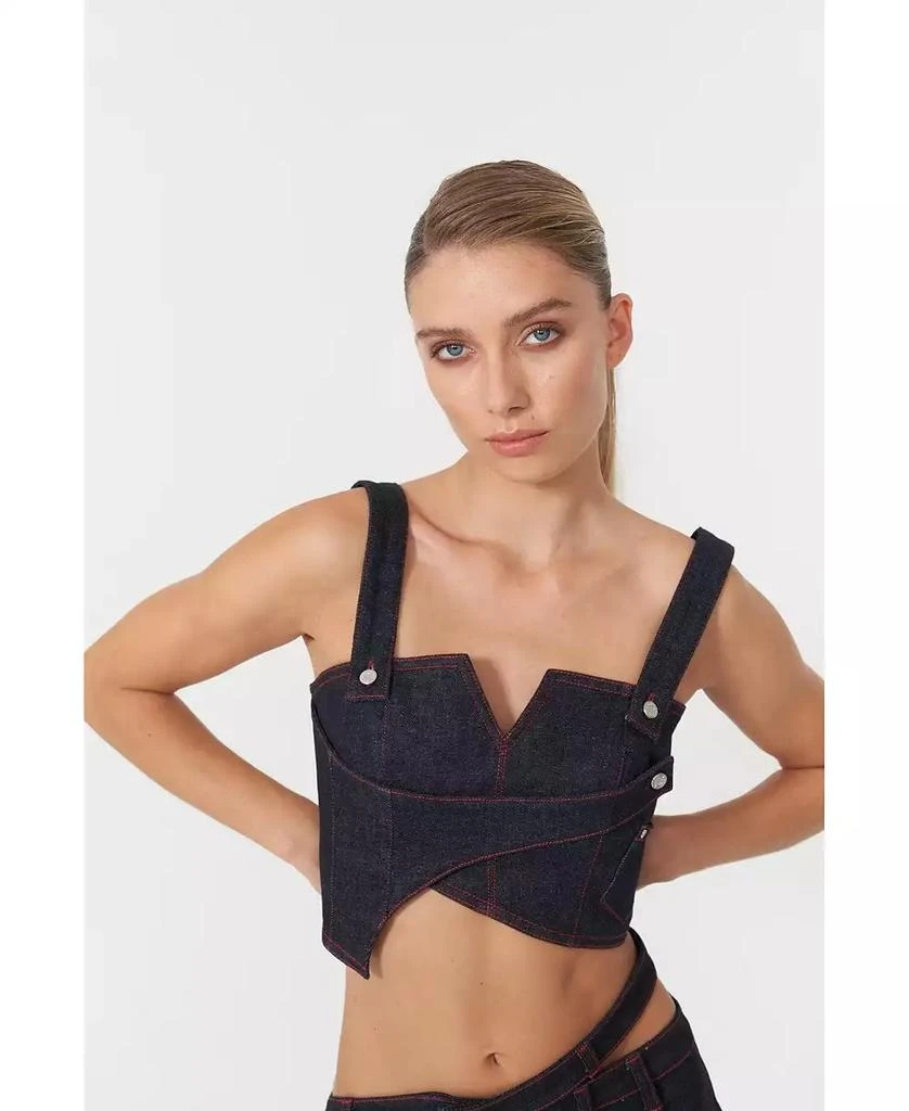 Jendue Women
s Harvey Denim Crop Top | Unique Strappy Design