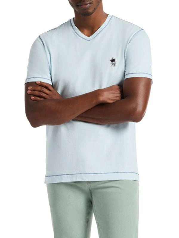 Robert Graham Damien Embroidered Cotton V-Neck T-Shirt 6