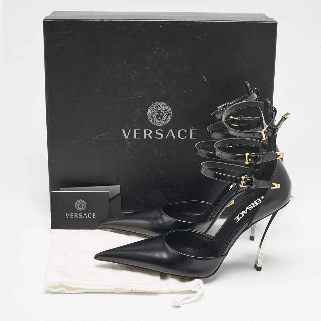 Versace Versace Black Leather Decollete Triple Ankle Strap Pumps Size 37 9