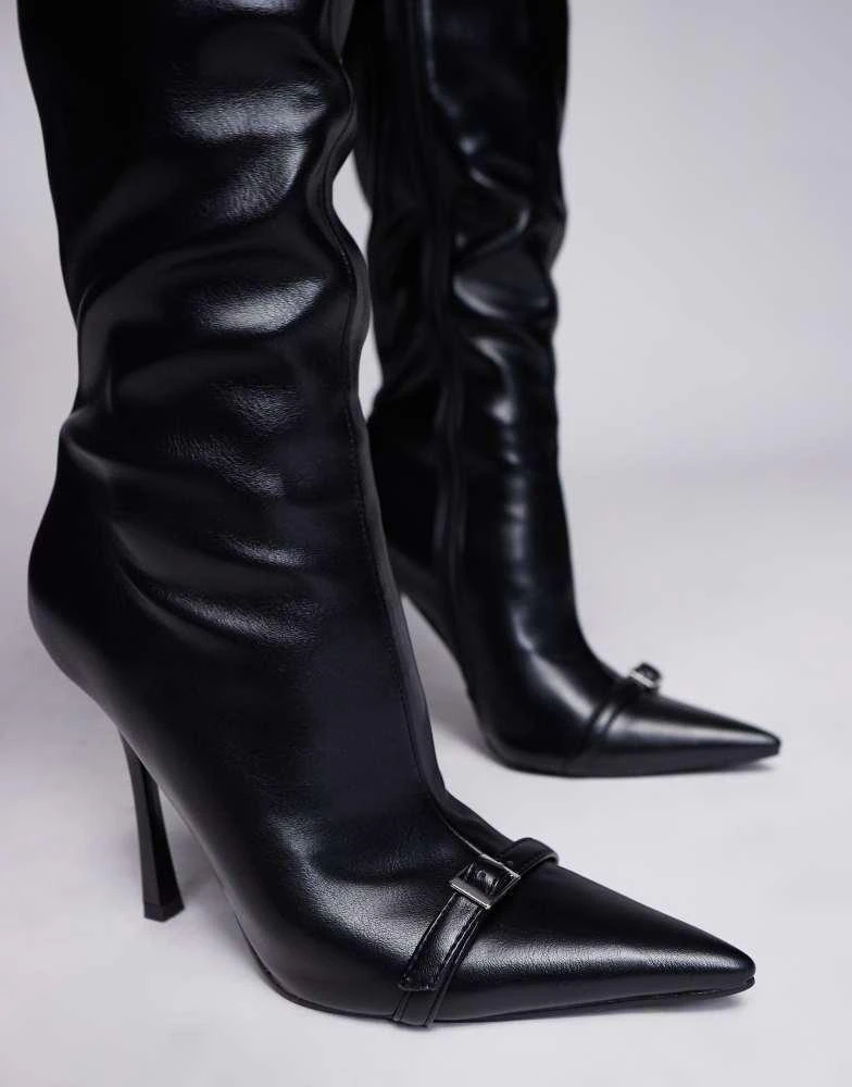 SIMMI Shoes Simmi London Palace Stilleto Pointed knee boot in Black 2