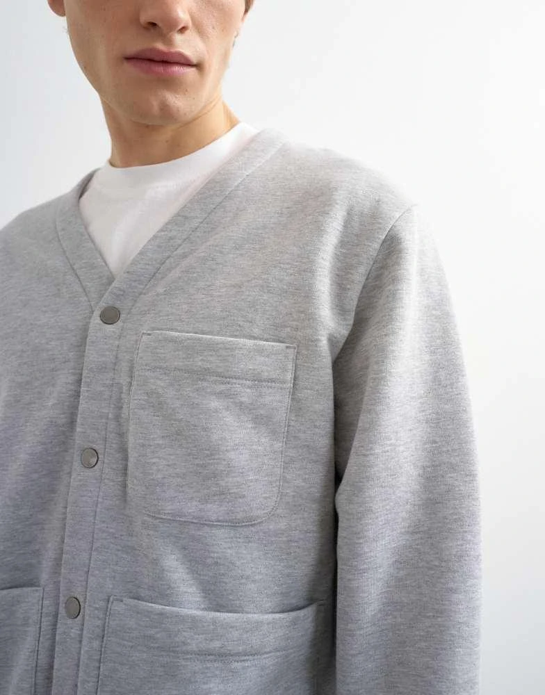 Topman Topman oversized fit jersey cardigan in grey 5