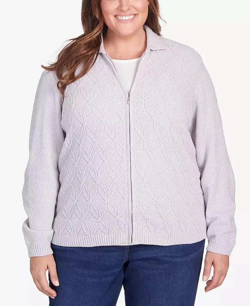 Alfred Dunner Plus Size Classic Zip Front Chenille Cardigan Sweater 1