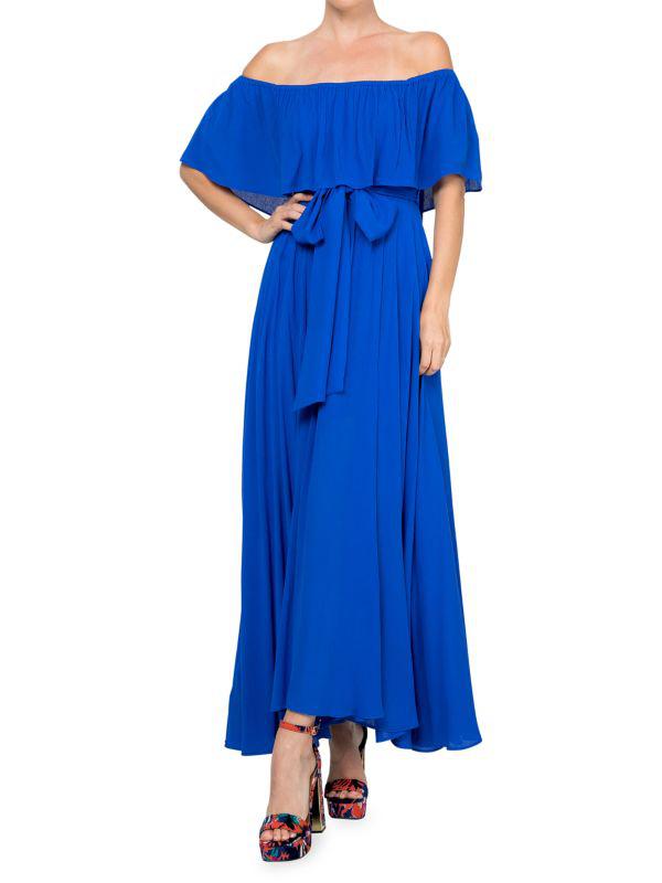 Meghan LA Morning Glory Off-Shoulder Tie-Waist Maxi Dress