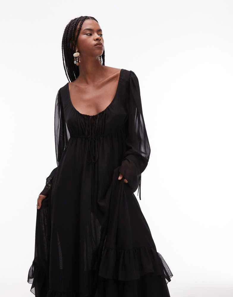 ASOS ASOS DESIGN chiffon soft volume tie front maxi dress in black 2