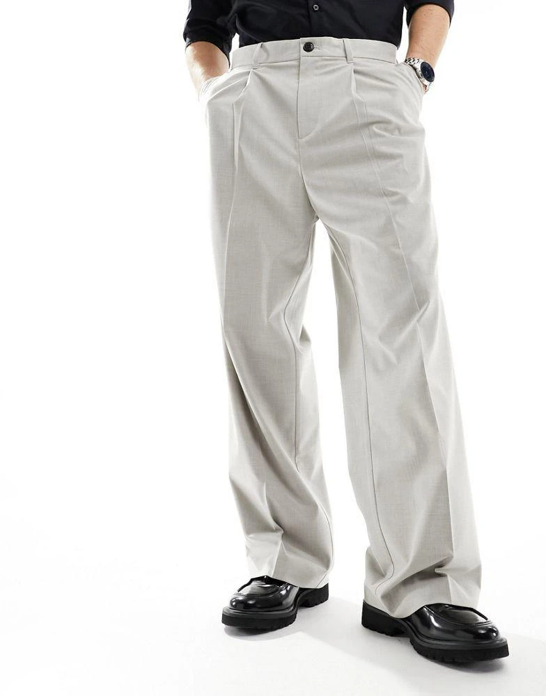 Weekday Weekday Uno loose fit tailored trousers in beige melange 1