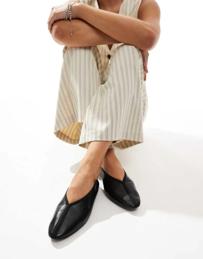 & Other Stories & Other Stories leather pointed ballet flats with front seam detail in black 1