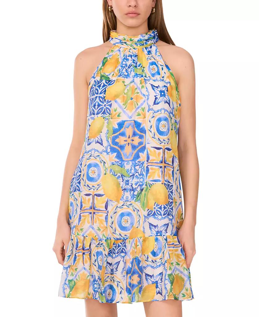 MSK Women's Printed Halter-Neck Ruffle Dress