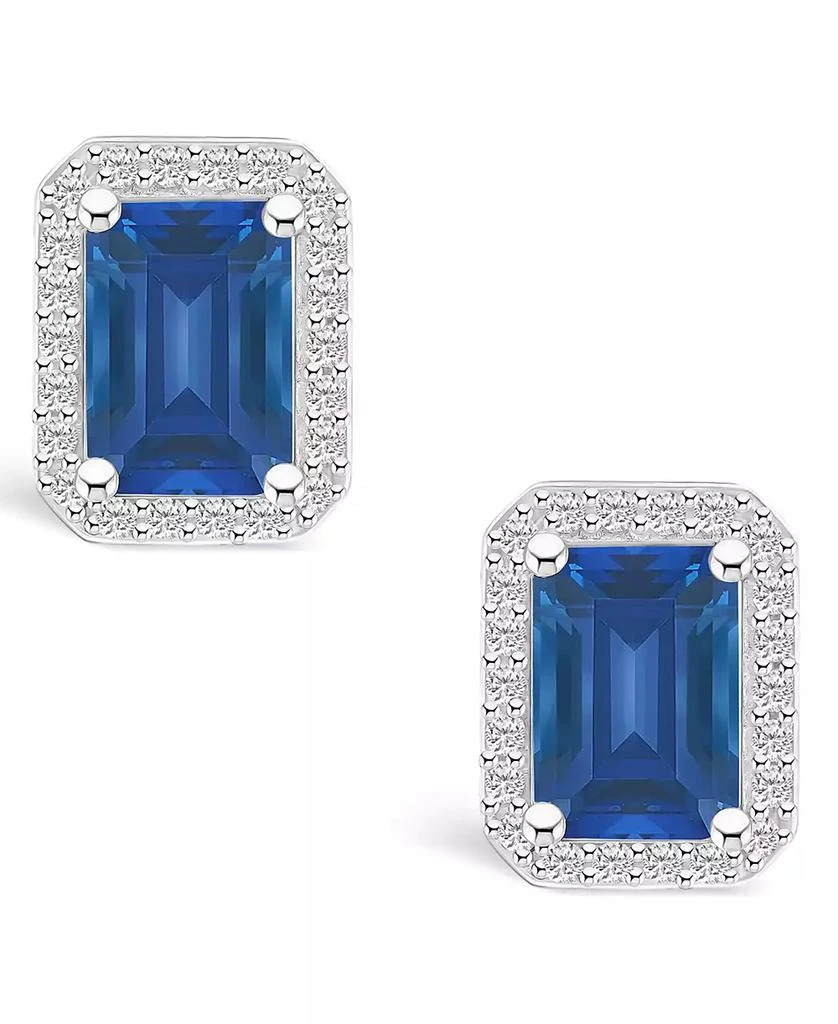 Macy's Lab Grown Sapphire (2-1/3 ct. t.w.) and Lab Grown White Sapphire (1/4 ct. t.w.) Halo Studs in 10K White Gold 3