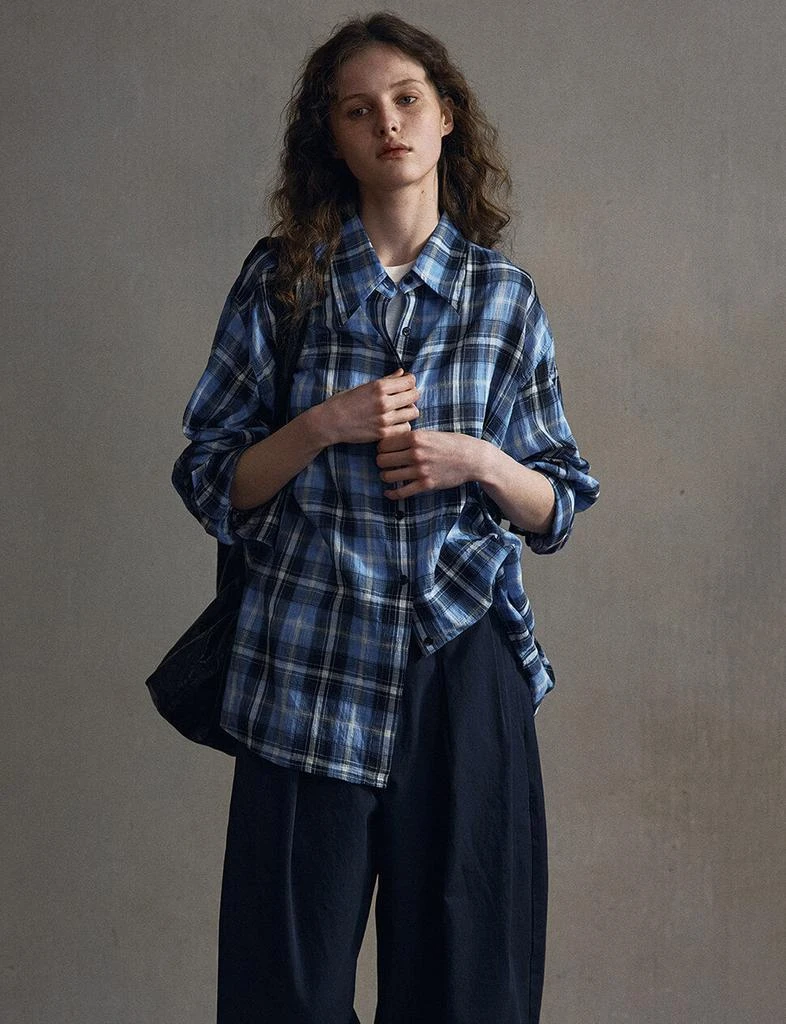 Pixie Market Blue Plaid Oversize Shirt-PREORDER