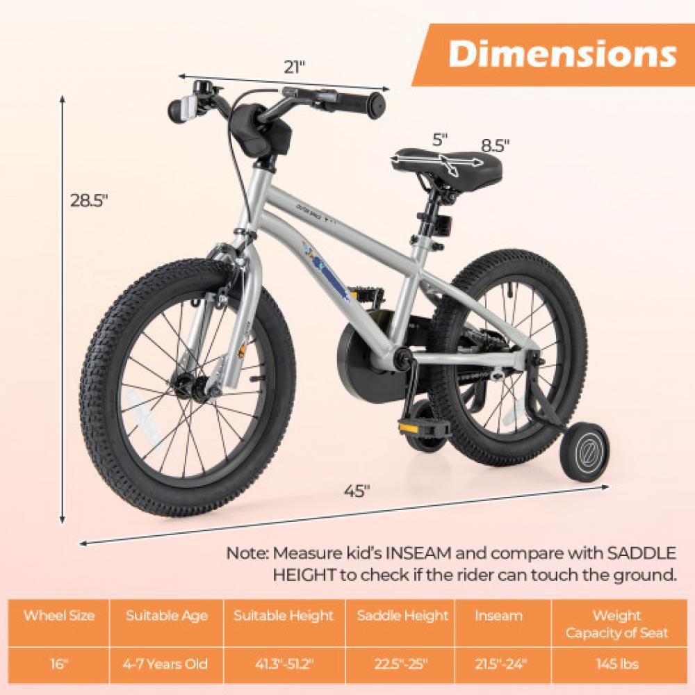 Hivvago 16-Inch Kids Bike Bicycle for Boys Girls 4-7 Adjustable with High Carbon Steel Frame-16 inches