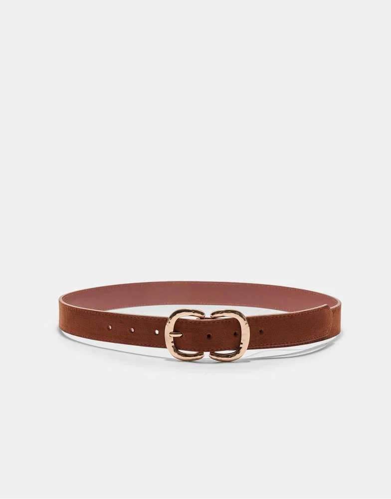 Stradivarius Stradivarius Faux suede double buckle belt in brown