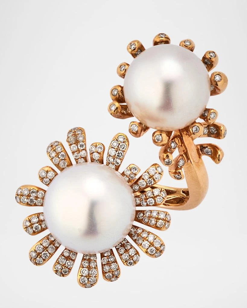 BELPEARL 18K Rose Gold South Sea Pearl Ring with Diamonds, Size 7 3