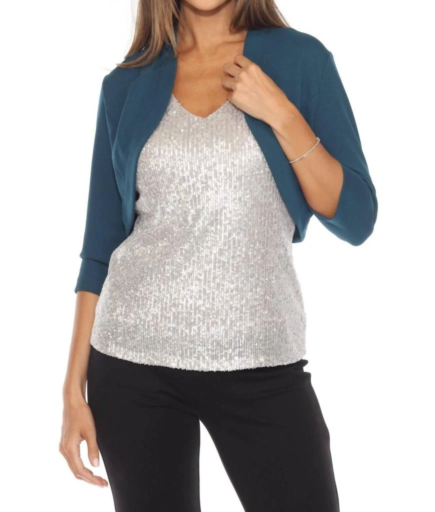 JOSEPH RIBKOFF Scuba Crepe 3/4 Sleeves Fitted Bolero In Twilight 1
