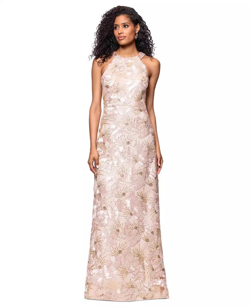 Betsy & Adam Women's Sequined Soutache Halter Gown