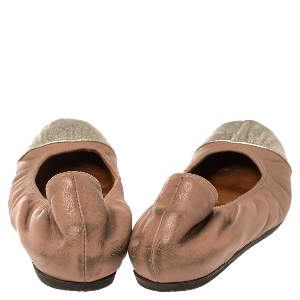 Lanvin Lanvin Nude/Silver Leather Scrunch Ballet Flats Size 37 5