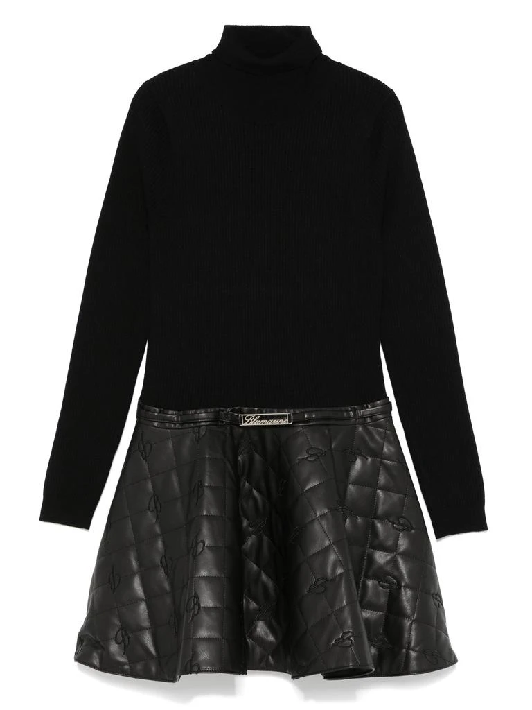 MISS BLUMARINE Black Dress With Quilted Faux Leather Skirt 1