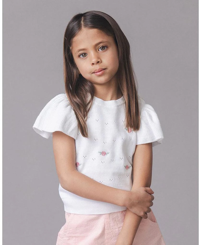 Hope & Henry Girls' Organic Ruffle Sleeve Pointelle Sweater - Little Kid, Big Kid 2