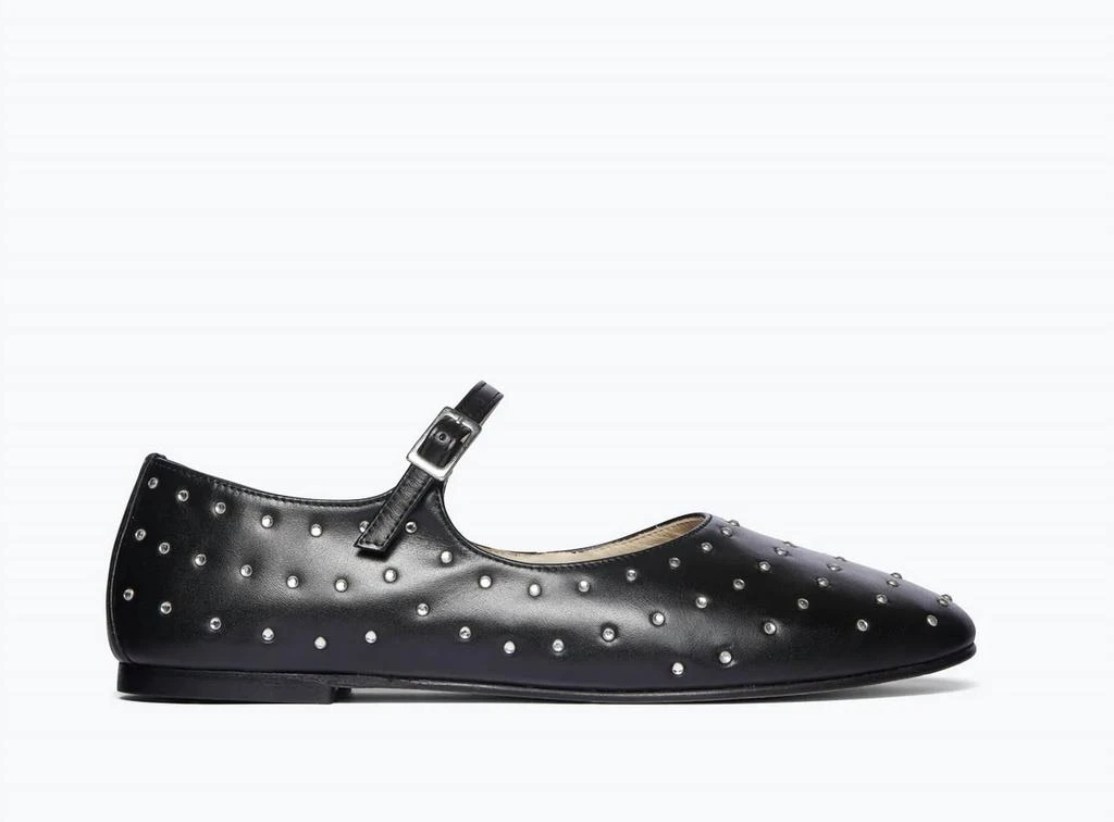 Freda Salvador Women's Aubrey Mary Jane Flat Shoes In Black Calf With Crystals 1