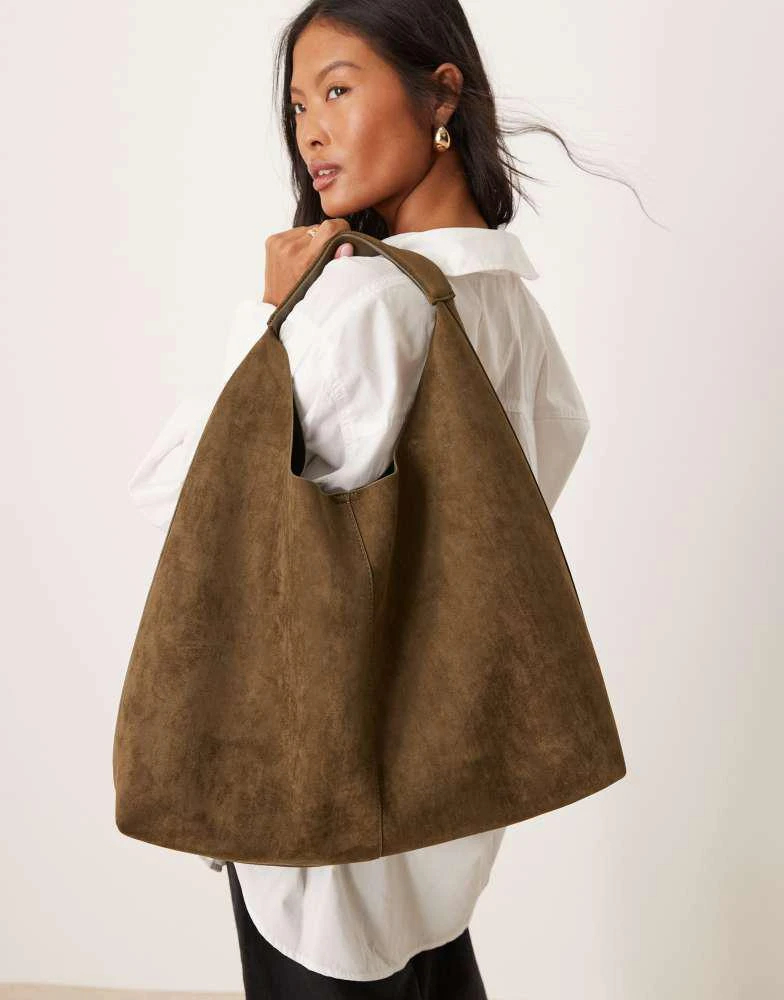 ASOS ASOS DESIGN faux suede scoop tote bag in khaki 4