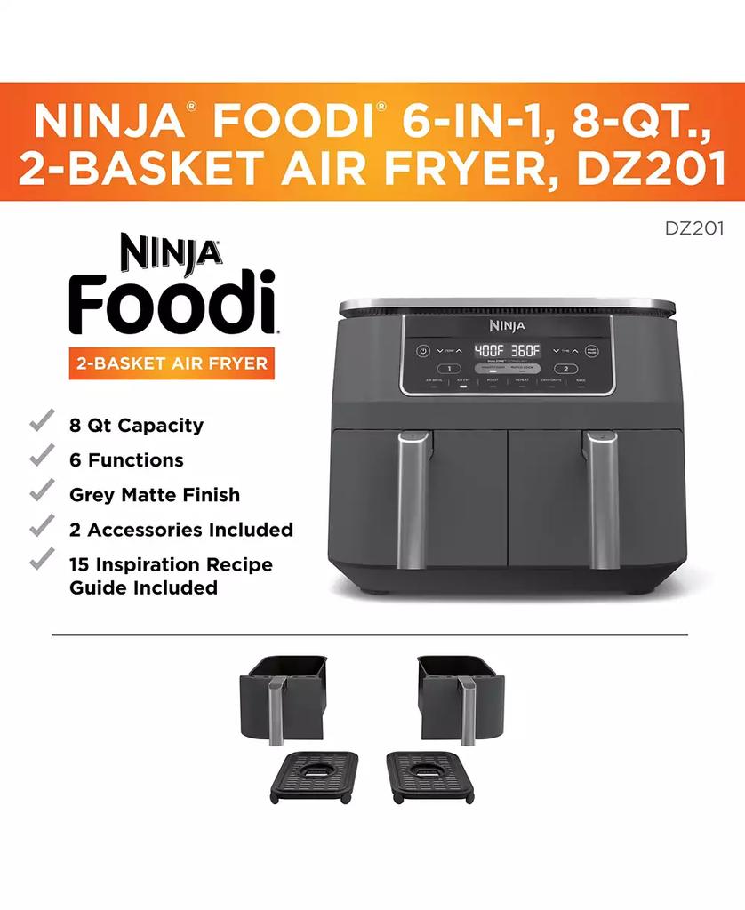 Ninja Foodi® DZ201 6-in-1 8 Qt. 2-Basket Air Fryer with DualZone™ Technology