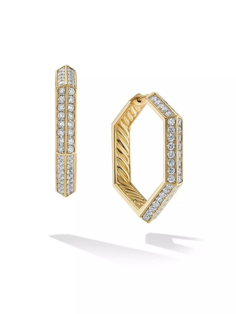 David Yurman Carlyle 18K Yellow Gold & Pavé Diamonds Hoop Earrings 1