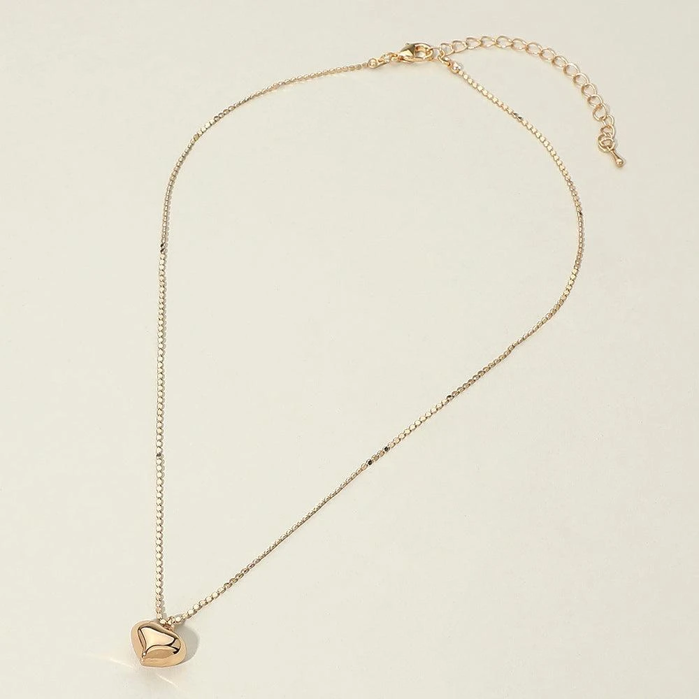 FASHNZFAB Puffy Metal Heart Pendant Beaded Chain Necklace 4