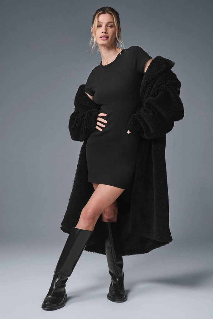 Alo Goddess Ribbed Short Sleeve Dress - Espresso 3