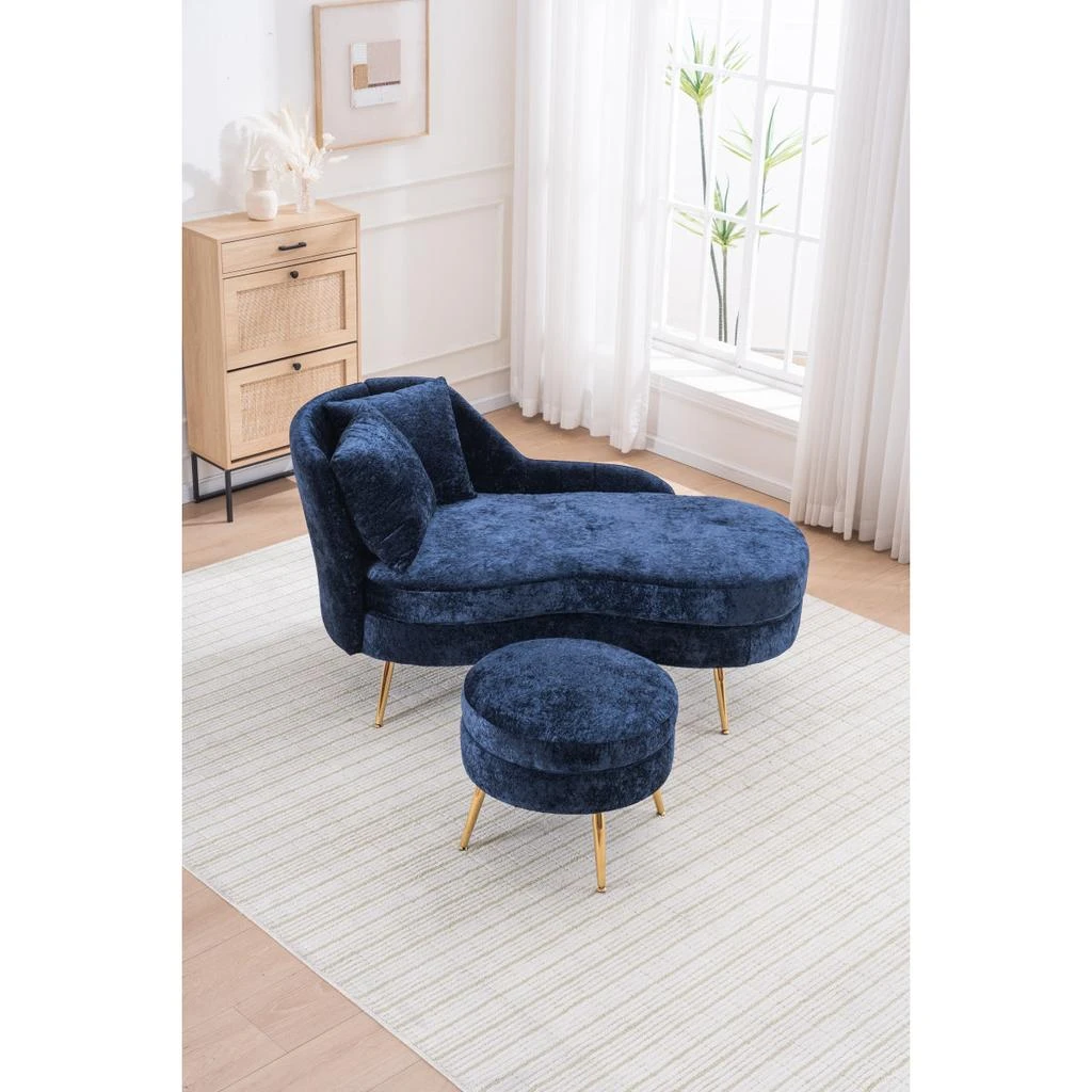 Streamdale Furniture Streamdale 58" Indoor Chenille Chair with Left Armrest 
Lumbar Pillow, Footstool Included. 4