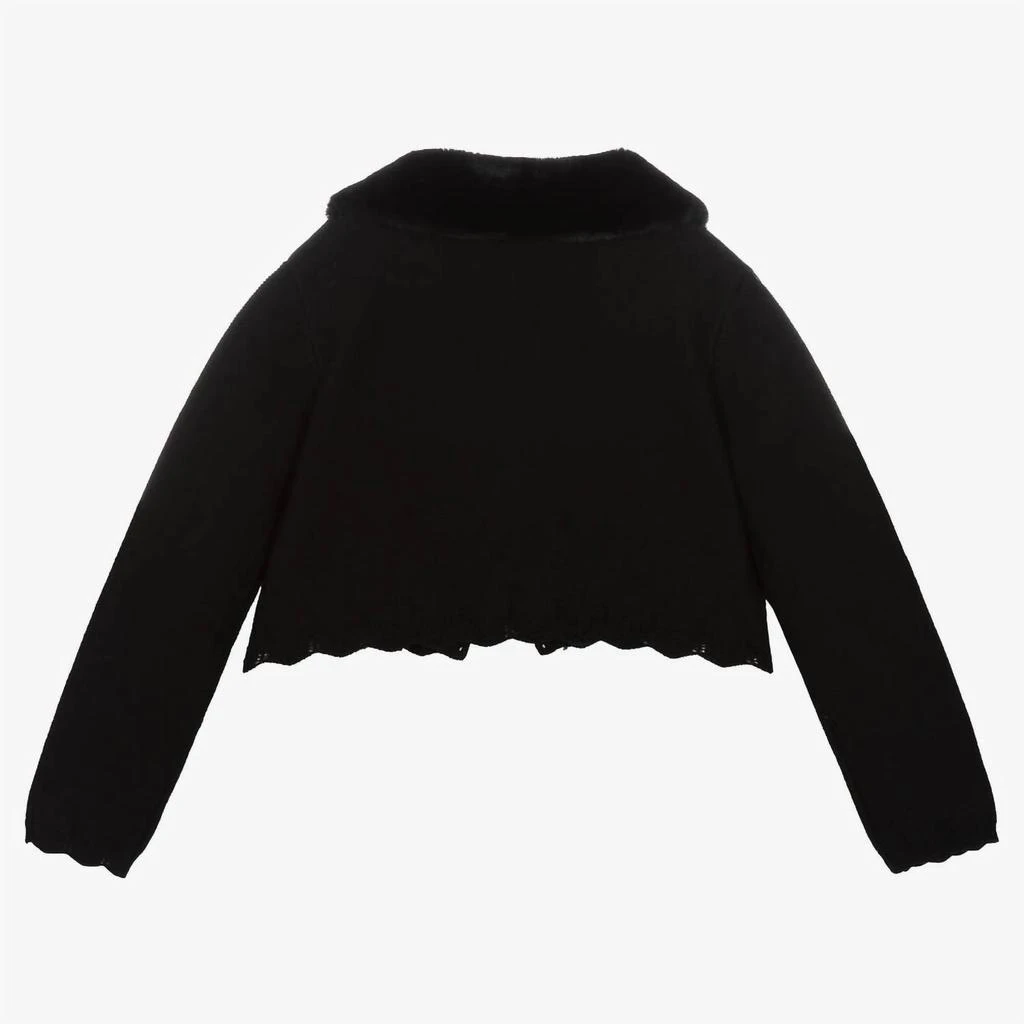 Abel & Lula Faux Fur Collar Cardigan In Black 3