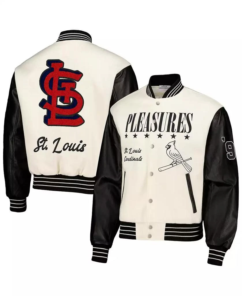 Pleasures Men's White St. Louis Cardinals Full-Snap Varsity Jacket 1