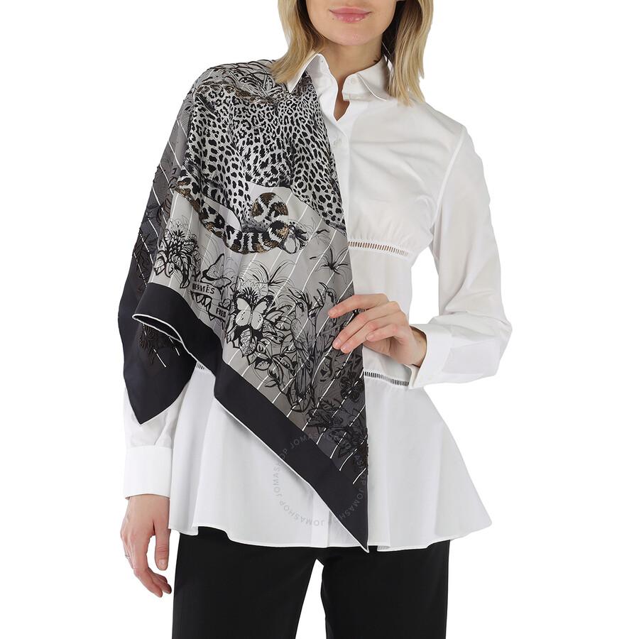 Hermes Ladies Black Jungle Love Rainbow 90 Embroidered Scarf