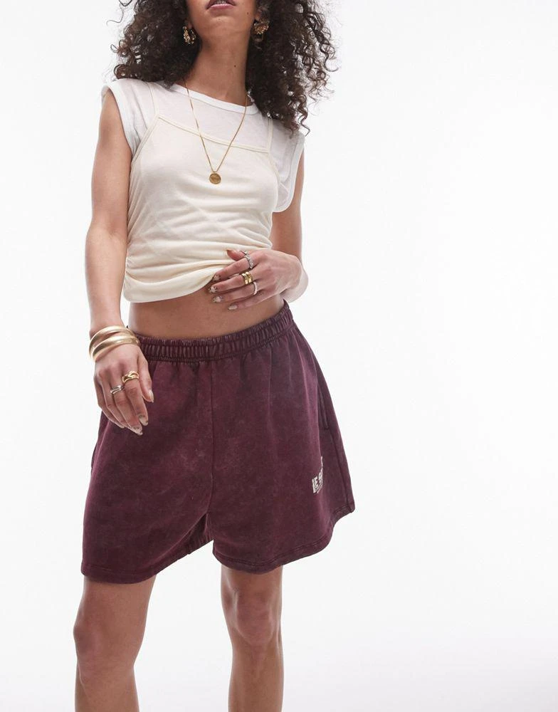 Topshop Topshop co ord graphic le sport jogger short in burgundy 4