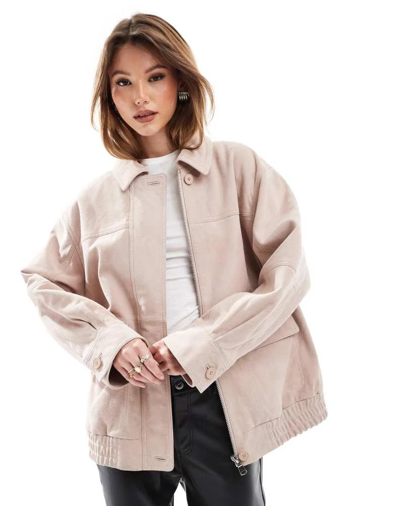 ASOS ASOS DESIGN real suede oversized bomber in dusty pink 1