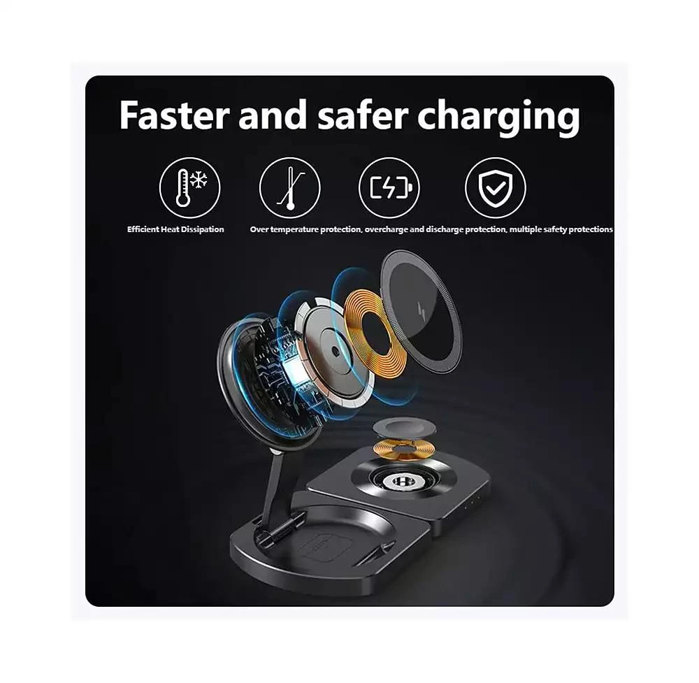 risokeys 3-in-1 Wireless Charger for Apple iPhone with Charging Port - Portable Foldable Charger for iWatch iPhone and Earphones 5